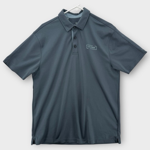 Under Armour Fish Tech Polo Mens Large Classic Fit Short Sleeve Gray Stretch UA - Picture 1 of 7